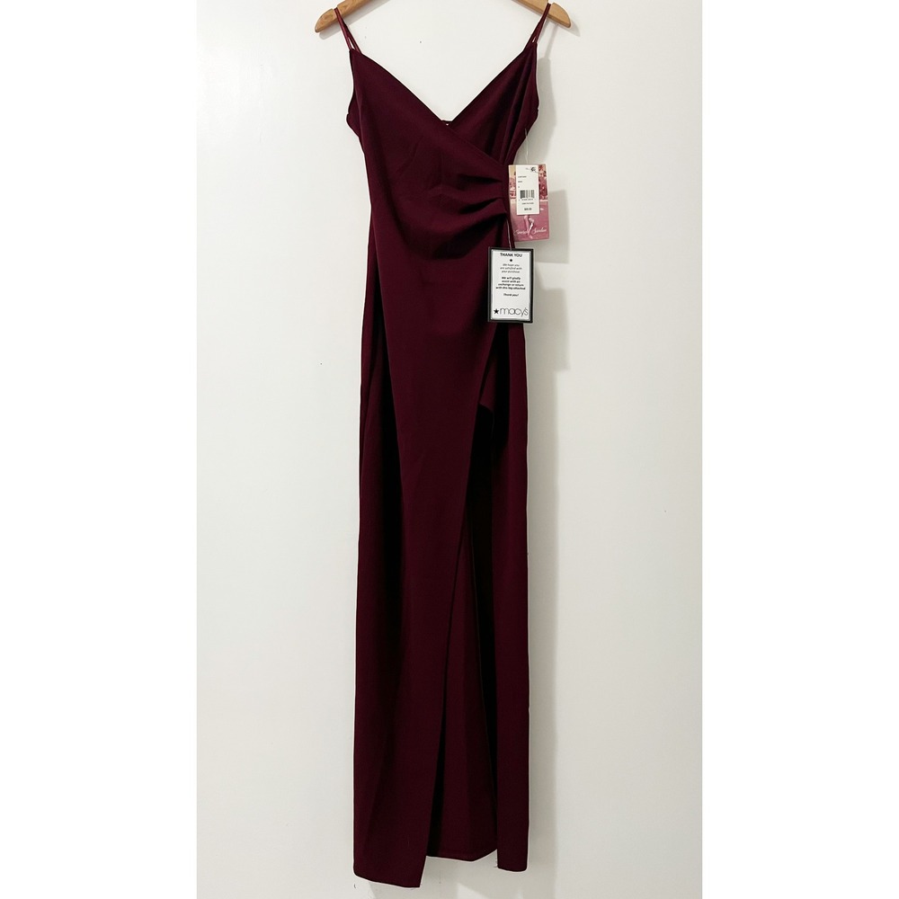 Emerald Sundae Wine Burgundy Faux Wrap Ruched Slit Maxi Dress Small NWT